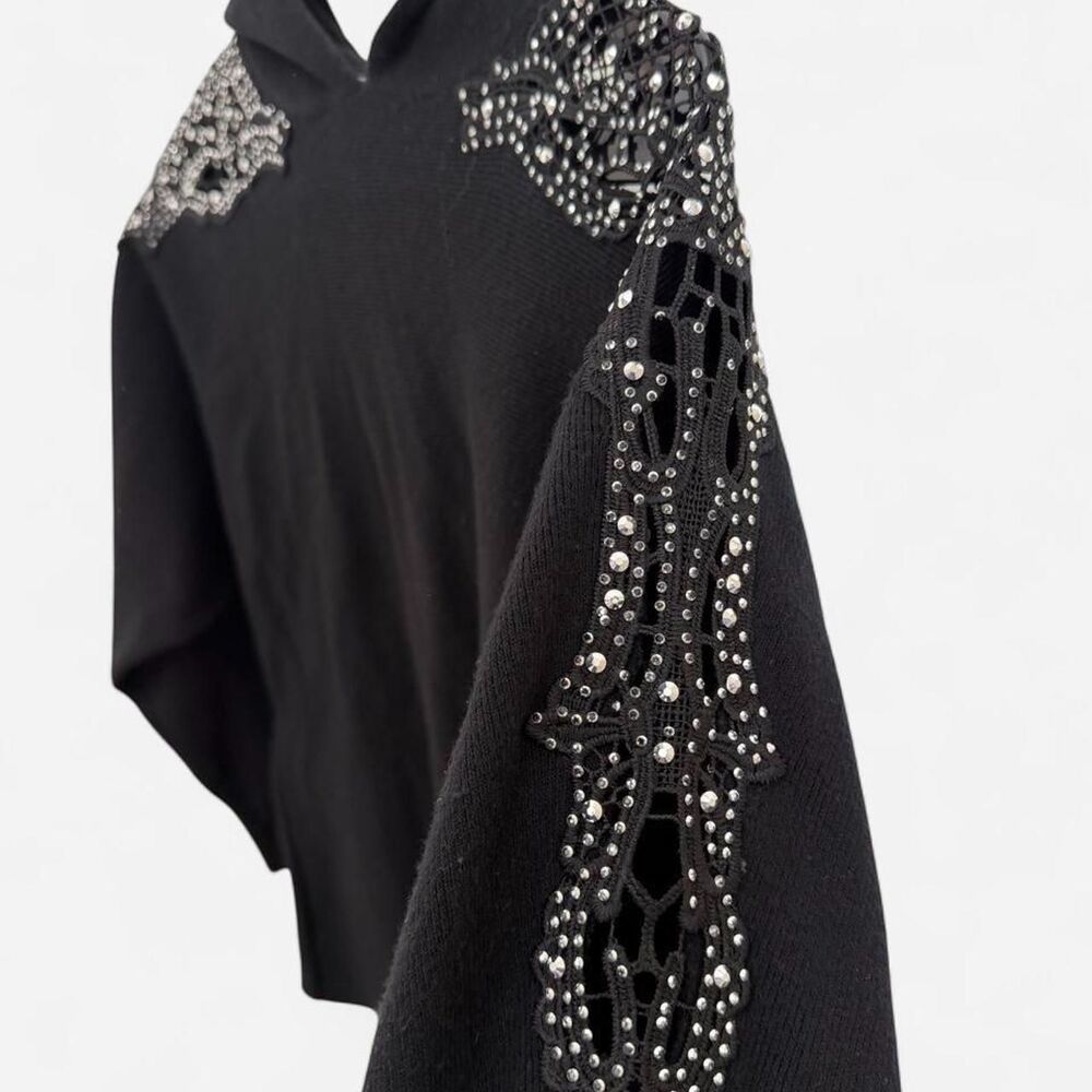 Luna Women's Black Rhinestone Sleeved Hooded Sweater Size M